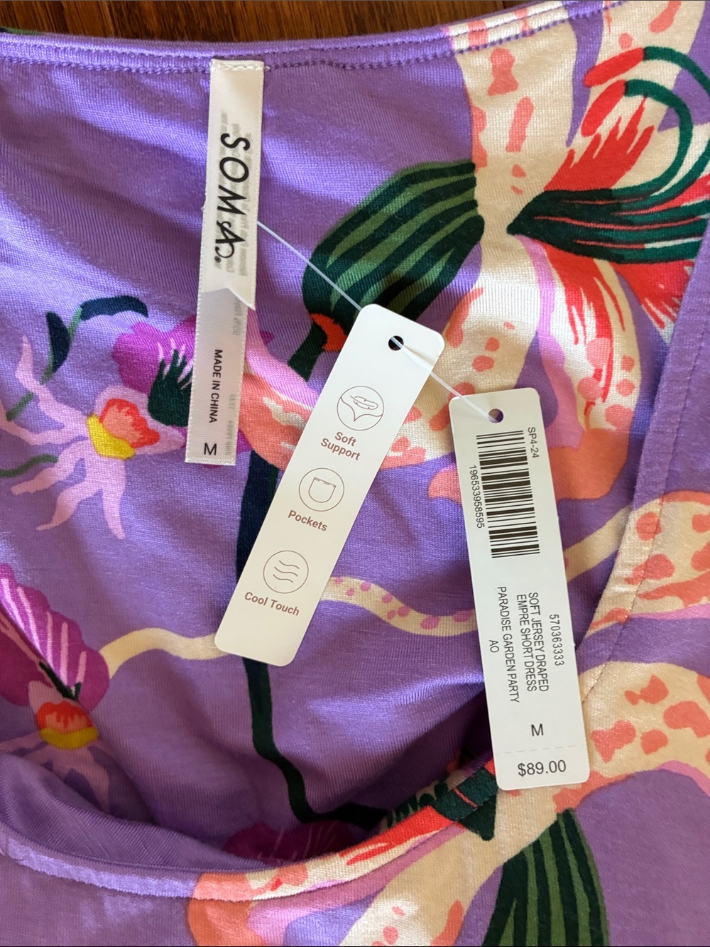 Soma Purple Floral Butterflies Birds Sleeveless A-Line Dress M - Picture 4 of 5